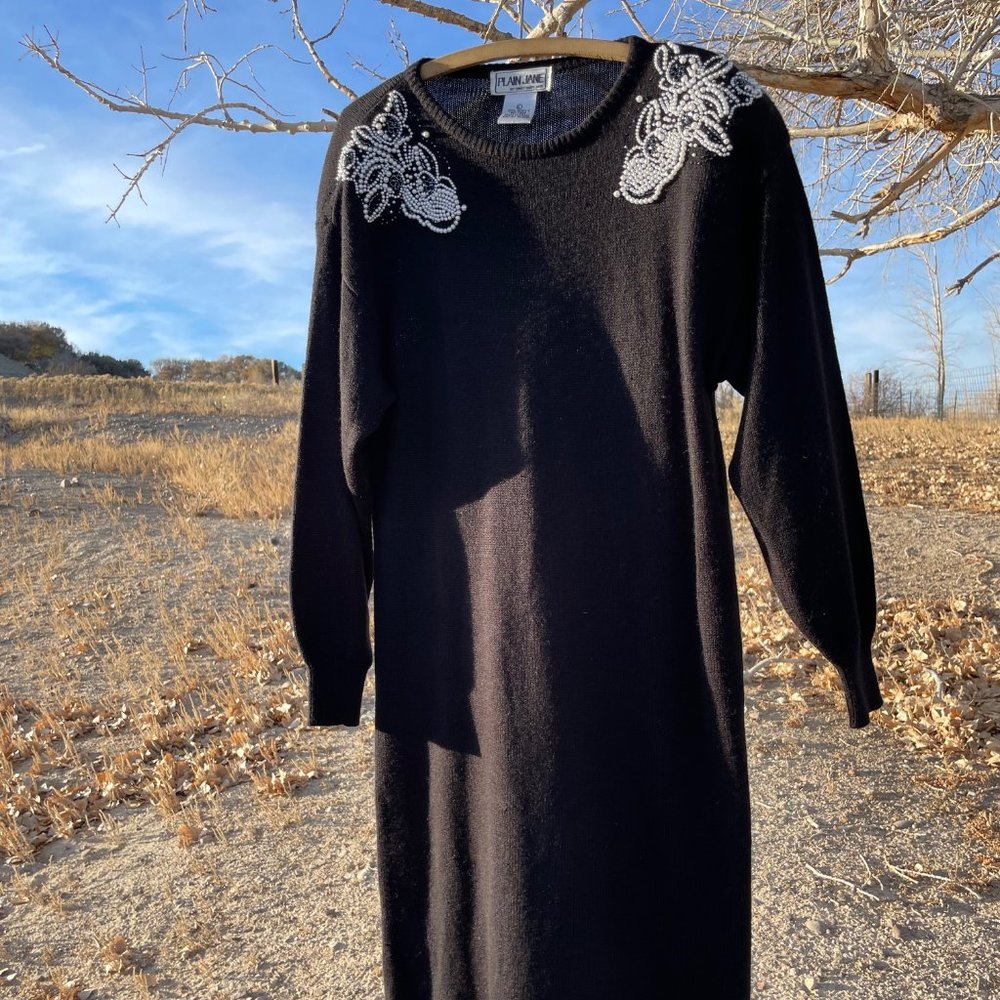Vintage Black Fancy Sweater Dress by Plain Jane Women's Size Large
